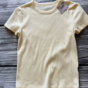 American Eagle Outfitters Women’s  Ribbed Tee - Pale Yellow